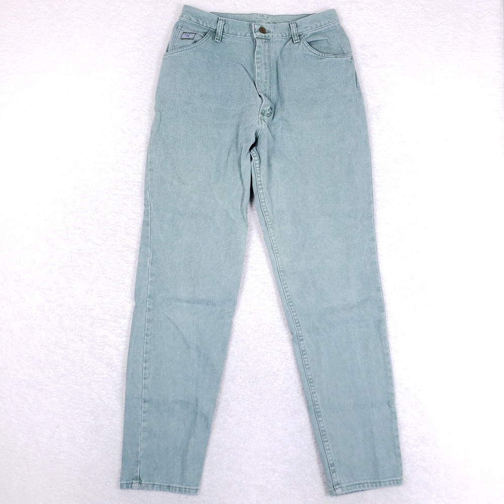 Vintage Wrangler Jeans Womens 12 High Waisted Tapered Sage Green Made In USA 90s